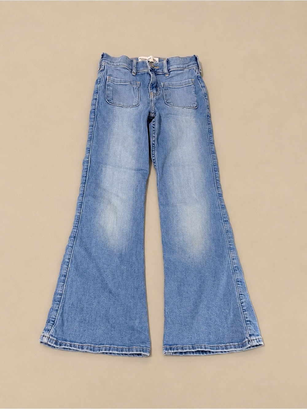 Abercrombie Kids Girls 7/8 Long High Rise Flare Jeans Light Wash